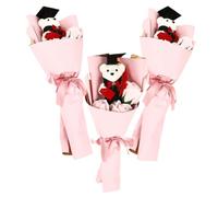 HAMPPLIES Flower Bouquet Simulation Bouquet Graduation 3pcs Adorable Bear Doll with Featuring Decorative Soap Flowers and for Graduation Decorations and Photo Props