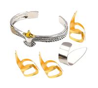 HAMPPLIES Gold Tone Guitar Thumb and Finger Pick Set Adjustable Metal Bracelet, Small Size Guitar Accessories for Acoustic and Banjo Players
