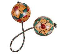 HAMPPLIES Handcrafted Indonesian Wooden Rhythm Sand Ball Shaker, Single-hand Percussion Instrument with 29-32cm Cord, Musical Shaking Ball for Music Practice and Performance