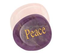 HAMPPLIES Inspirational Amethyst Crystal Peace and Love Engraved Worry Stone Painted Healing Gemstone for Meditation Stress Relief Pocket Stone for Women and Men