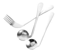 HAMPPLIES Left-handed Angled Spoon and Fork Set, 1 Fork + 2 Spoons, Curved Feeding Utensils for Elderly and Patients, Adaptive Tableware for Bedridden Care and Disability Assistance