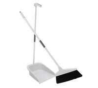 HAMPPLIES Long Handle Broom and Dustpan Set Soft Bristle Household Cleaning Kit Blue Dustpan Indoor Floor Sweeping for Home and Office