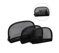 HAMPPLIES Mesh Makeup Bag Set 3pcs, Black Zipper Cosmetic Mesh Bags in Small, Medium, Large Sizes, Travel Toiletry Organizer for Women