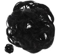 HAMPPLIES Messy Bun Hairpiece 2pcs 35g Natural Black Synthetic Hair Extensions Elastic Scrunchie for Women Casual Updo Hair Accessory