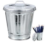 HAMPPLIES Mini Metal Desk Top Trash Can with Lid, Desktop Waste Basket | Metal Dustbin with Lid, Silver Retro Style, Tidy Study Table Storage for Pens and Cotton Swabs