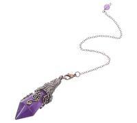 HAMPPLIES Natural Amethyst Hexagonal Crystal Pendant with Bead Chain Handcrafted Quartz Point Dowsing Stone for Meditation Yoga Chakra Healing Spiritual Divination Jewelry for Women