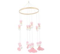 HAMPPLIES Nordic Crib Mobile Wind Chime with Felt Balls Wooden Star Elephant Pendant for Nursery Decoration Soothing Bed Bell for Grip and Cognitive Development Pink