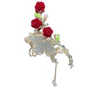 HAMPPLIES Pearl Rhinestone Rose Flower Hair Claw Clip for Women Decorative Jaw Clip for Thin Hair for Weddings Office Travel Daily Use