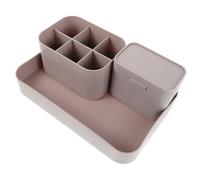HAMPPLIES Pink Grey Nail Organizer Set 3pcs Desktop Storage Box Large Tray and Pen Holder for Manicure Tools and Nail Supplies, Multifunctional Desk Organizer for Office Study Vanity