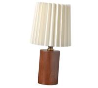 HAMPPLIES Pleated Wood Base Bedroom Lamp Compact Nightstand Light USB Rechargeable Warm Bedside Lamp for Desk Study Office with Sturdy Design