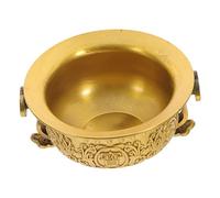 HAMPPLIES Pure Brass Cornucopia Decorative Bowl for Temple Worship Home Furnishing Festival Present with Carved Fish and Insect Patterns Small Traditional Ancestral Offering Vessel