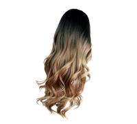 HAMPPLIES Realistic Gradient Brown Long Curly Wig for Women with Middle Parting Heat Resistant Fiber Synthetic Hair Natural Look Lace Front Wig for Daily Wear and Cosplay