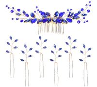 HAMPPLIES Rhinestone Wedding Hair Pins in Royal Blue Leaf-shaped U-shaped Hair Clips for Bridesmaids and Bride for Elegant Styling and Special Occasions