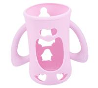 HAMPPLIES Silicone Baby Glass Bottle Sleeve and Cover for Infant Feeding, 240ml Pink Protective Non-Slip Handle Accessory for Newborns
