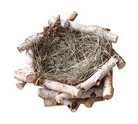 HAMPPLIES Small Handmade Wooden Straw Bird Nest Decoration Outdoor Garden Hanging Ornament Natural Style Artificial Woven Nest Craft for Small Birds and Outdoor Wildlife