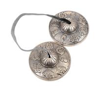 HAMPPLIES Tibetan Cymbal Bell Percussion Instrument Small Made of Pure Copper for Religious Ceremonies like Buddhist Rituals Featuring Decorative Traditional Auspicious Patterns