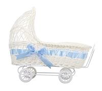 HAMPPLIES Trolley Shaped Woven Basket Blue Multi Function Shower Gift Basket Small Favor Holder for Wedding Decoration and Party Photo Prop