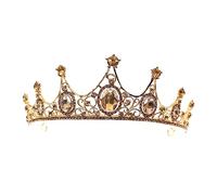 HAMPPLIES Vintage Baroque Crystal Bride Crown Tiara Headdress for Women Wedding Party One Piece Gold Hollow Design