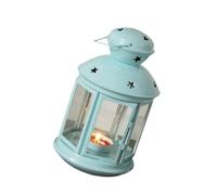 HAMPPLIES Vintage European Style Windproof Candle Holder Small Sky-blue Iron Candlestick with Hollow Frame for Romantic Home Decor and Aromatherapy Candle Use
