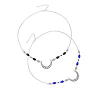 HAMPPLIES Vintage Moon Pattern Gemstone Head Chain 2pcs Set with Hollow out Natural Stone Beads, Ancient Silver Color, Wedding Hair Accessories for Brides and Photography Decor