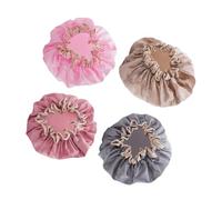 HAMPPLIES Waterproof Double-layer Shower Caps 4pcs Set in Light Gold Pink Grey and Dusty Rose for Bathing Hair Protection Suitable for Salon and Home Use