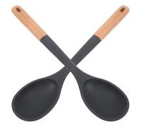 HAMPPLIES Wood Handle Silicone Cooking Spoons Set 2Pcs Heat Resistant Non-Stick Large Kitchen Utensils for Stirring and Basting