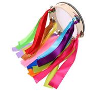 HAMPPLIES Wooden Hand Drum Tambourine with Ribbons Dual-sided Design for Stage Performance and Music Occasions, Lightweight Cloth Material Suitable for Beginners with Range of Playing