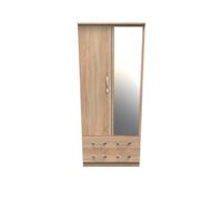 Hampshire 2 Drawer Double Mirror Wardrobe In Bardolino Oak (Ready Assembled)