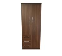 Hampshire 3 Drawer Combi Wardrobe With Mirror In Noche Walnut (Ready Assembled)