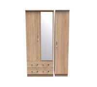 Hampshire Triple 2 Drawer Mirrored Wardrobe In Bardolino Oak (Ready Assembled)