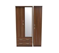 Hampshire Triple 2 Drawer Mirrored Wardrobe In Noche Walnut (Ready Assembled)