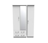 Hampshire Triple 2 Drawer Mirrored Wardrobe In White Matt (Ready Assembled)