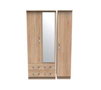 Hampshire Triple 2 Drawer Mirrored Wardrobe (Ready Assembled) Ready Assembled 2 U Light Oak One Size