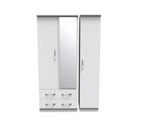 Hampshire Triple 2 Drawer Mirrored Wardrobe (Ready Assembled) Ready Assembled 2 U White One Size