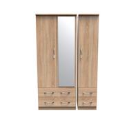 Hampshire Triple 4 Drawer Mirror Wardrobe In Bardolino Oak (Ready Assembled)