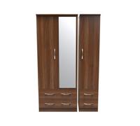 Hampshire Triple 4 Drawer Mirror Wardrobe In Noche Walnut (Ready Assembled)