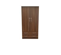 Hampshire Wide 2 Drawer Double Wardrobe In Noche Walnut (Ready Assembled)