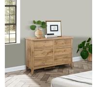 Hampstead Rustic Oak Effect 6 Drawer Wide Chest