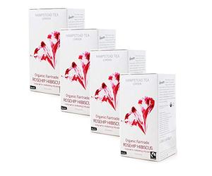 Hampstead Tea London Organic Revitalizing and Biodynamic Herbal Tea with Rosehip & Hibiscus - 4 x 20 Tea Bags (120 Grams)