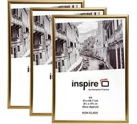 Hampton Frames | A4 Backloader Picture Frame Set, Gold, 3 Pack, Acrylic Front | Easy Load Design, Lightweight, Wall or Desk Display | For Photos, Posters, Certificates