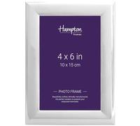 Hampton Frames | DANIELLE 4x6 Picture Photo Frame DAN46NP | Silver Look, Polished Finish, Glass Aperture | Engravable, Easel Back, Wall or Freestanding | Modern Display for Photos