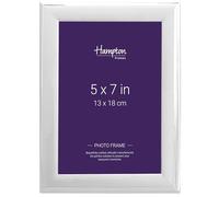 Hampton Frames | DANIELLE Silver Look Picture Photo Frame 5x7 (13x18cm) | Polished Nickel Plate, Glass Aperture | Engravable, Easel Back, Wall or Freestanding | Modern Home Decor