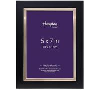 Hampton Frames, DELANO Single Picture Frame, 5x7 (13x18cm), Black/Gold Aluminium, Glass Aperture, Easel Back, Lightweight | Contemporary Photo Frame for Home Decor