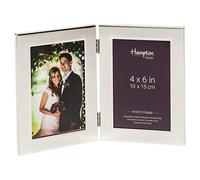 Hampton Frames | Double Photo Frame, WOBURN Model | 4x6in (10x15cm), Polished Silver Plate, Vertical, Hinged, Glass Front | Tabletop Display, Memory Keepsake