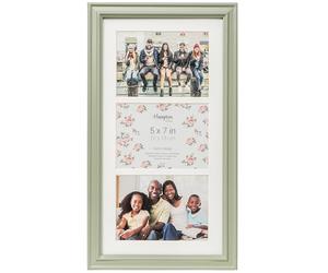 Hampton Frames HELENA Triple 5x7 (13x18cm) Sage Green Frame With White Mount Picture Photo Frame Acrylic HEL375SG