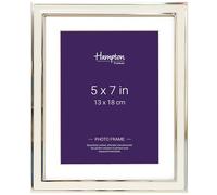 Hampton Frames ISABEL Photo Frame 5x7 (13x18cm), Silver Plate, White Enamel Inlay | Bevel Cut Mount, Glass Aperture, Easel Back | Freestanding or Wall Mount Picture Frame