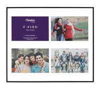 Hampton Frames, MADRID 4 Aperture Photo Frame, 4x6 (10x15cm), Black Painted Alloy, Glass Front, White Mount | Freestanding or Wall Mount | Display Multiple Photos