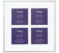 Hampton Frames | MAYFAIR 4 Aperture Square Photo Frame BSN4AP33S | 21.5x21.5cm, Silver Plate, Polished Finish | Glass, Velvet Back, Freestanding or Wall Mount | Multi Aperture Picture Frame