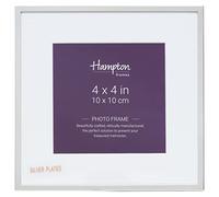 Hampton Frames | Mayfair 4x4 Photo Frame BSN44SIL | 10x10cm, Silver, Square, Glass | Tabletop or Wall Display, Modern Design, Durable Finish | Showcase Memories