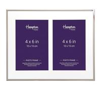 Hampton Frames | Mayfair Double Photo Frame BSN13804 | 4x6in, Silver Plate, 5mm Edge, 25mm Bevel Mount | Freestanding, Velvet Back | Display for Pictures